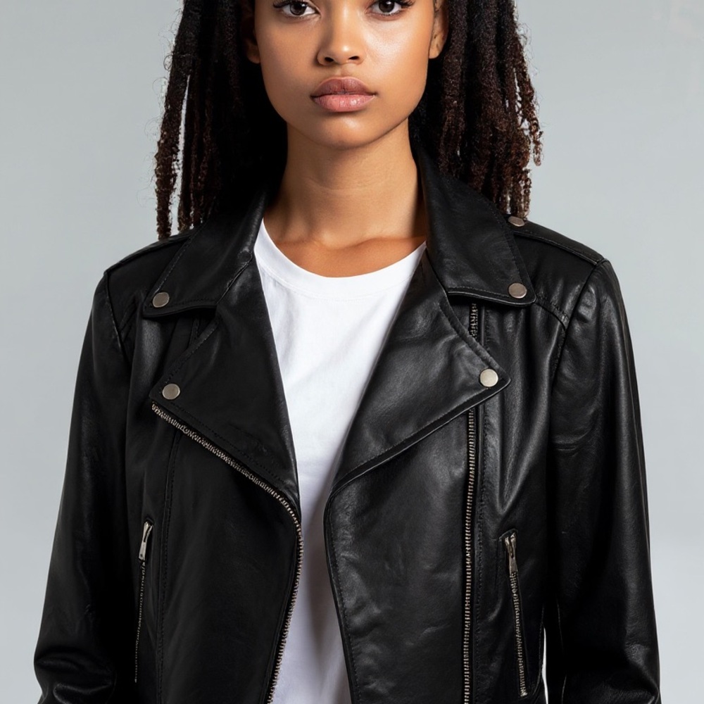 Lamarque Black Leather Moto Jacket